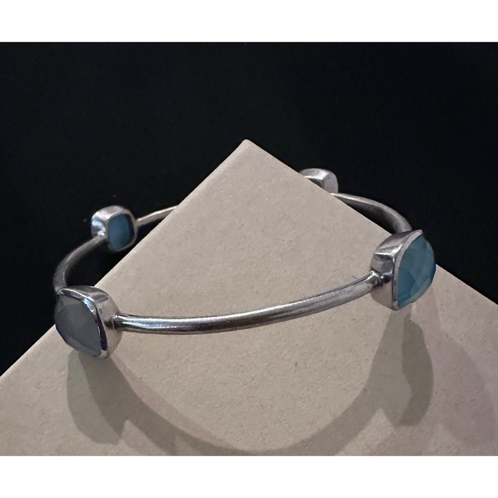 JCM BRZ India Bracelet Bangle Silver Checkerboard Cut Stones Aqua & Lavender